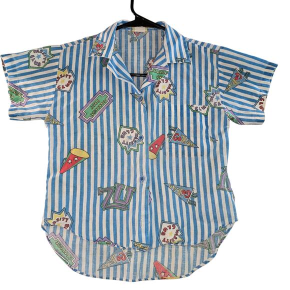 Vintage Fun Connections 80s Kids Short Sleeve Retro Button-Up Size 7 - Picture 1 of 12